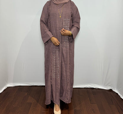 Beaded Linen Abaya Set