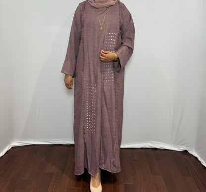 Beaded Linen Abaya Set