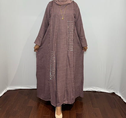 Beaded Linen Abaya Set