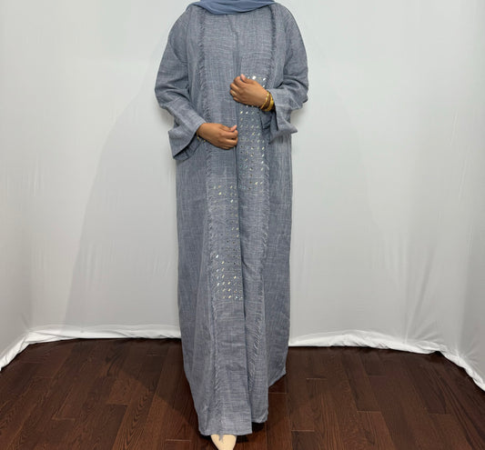 Beaded Linen Abaya Set