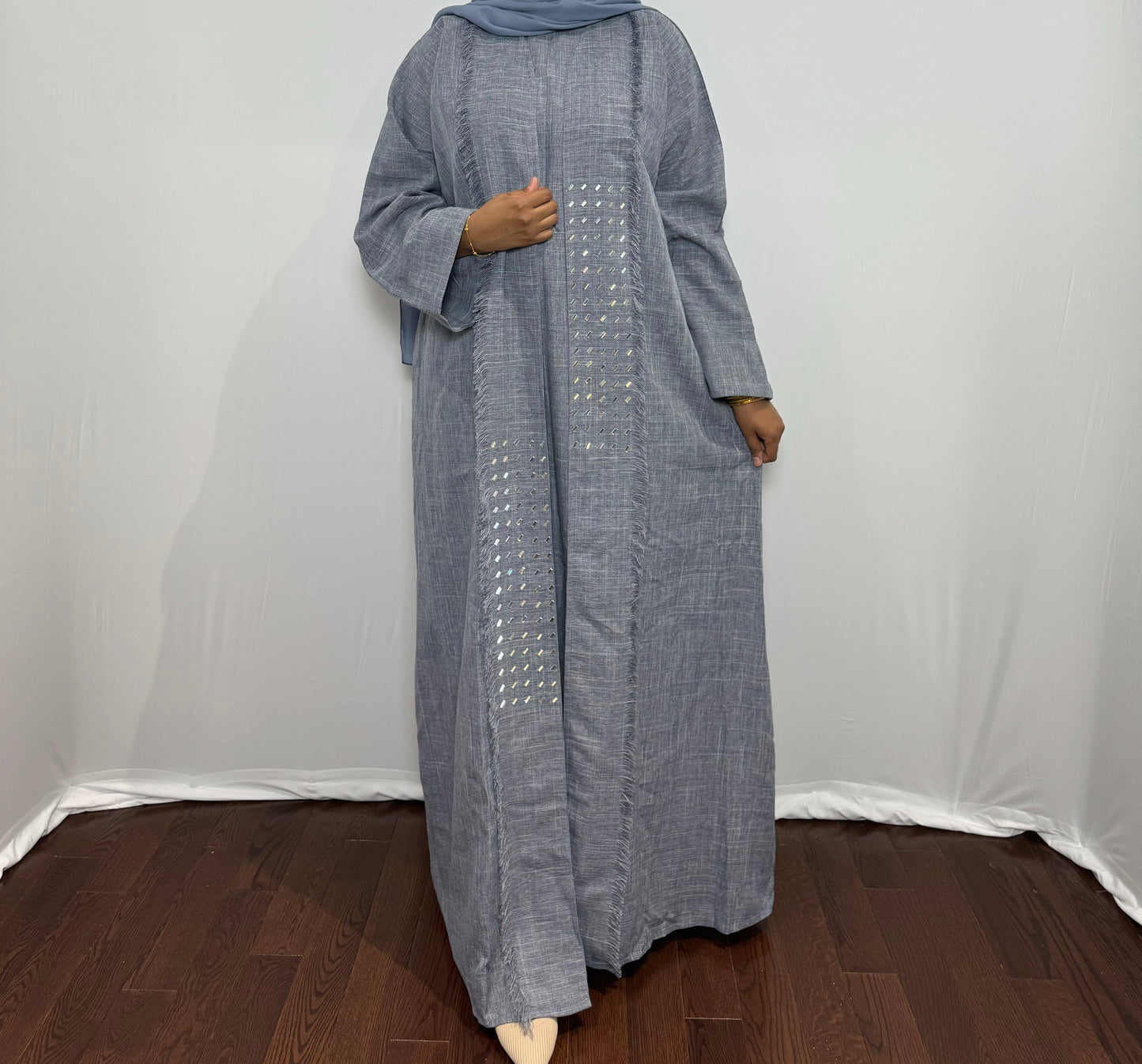 Beaded Linen Abaya Set