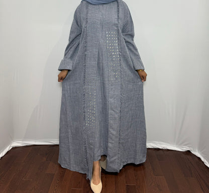 Beaded Linen Abaya Set