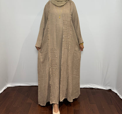 Beaded Linen Abaya Set