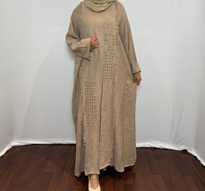 Beaded Linen Abaya Set