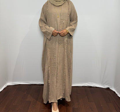 Beaded Linen Abaya Set